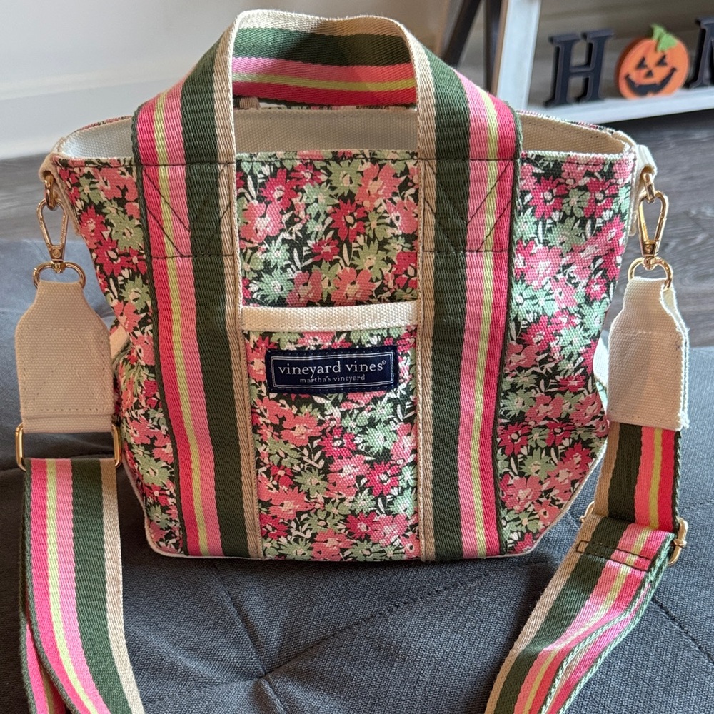 Vineyard Vines Pink and Green Floral Tote